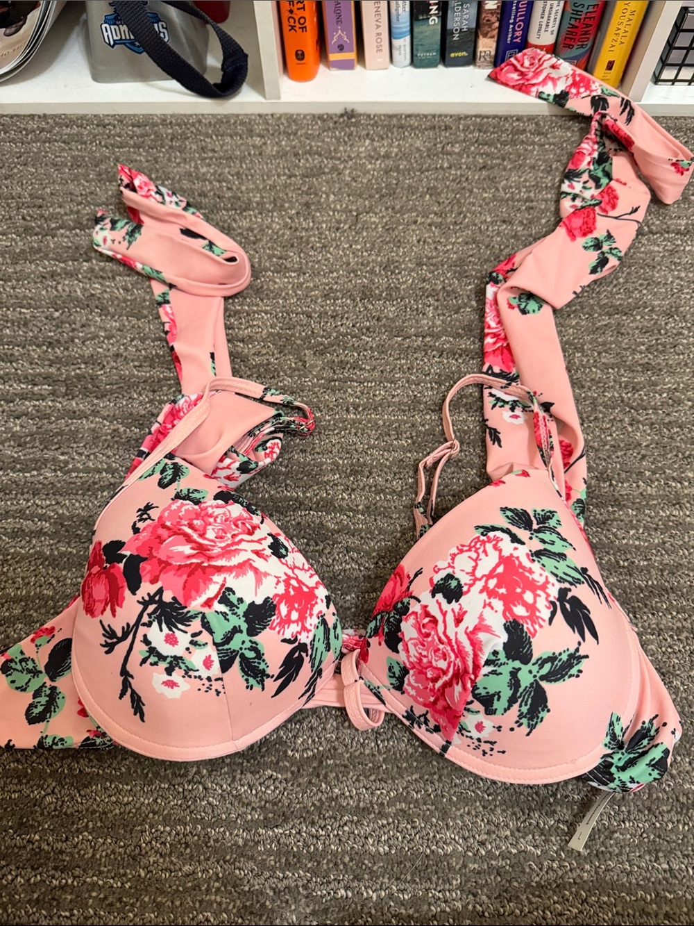Floral Pink Push-Up Bikini Top by beachsissi